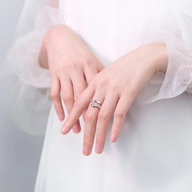 Anel  abraço mãos abraçam  estilo romântico  100% 925 prata esterlina jóias.