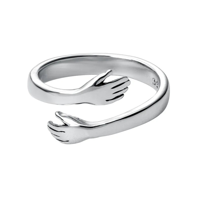 Anel  abraço mãos abraçam  estilo romântico  100% 925 prata esterlina jóias.